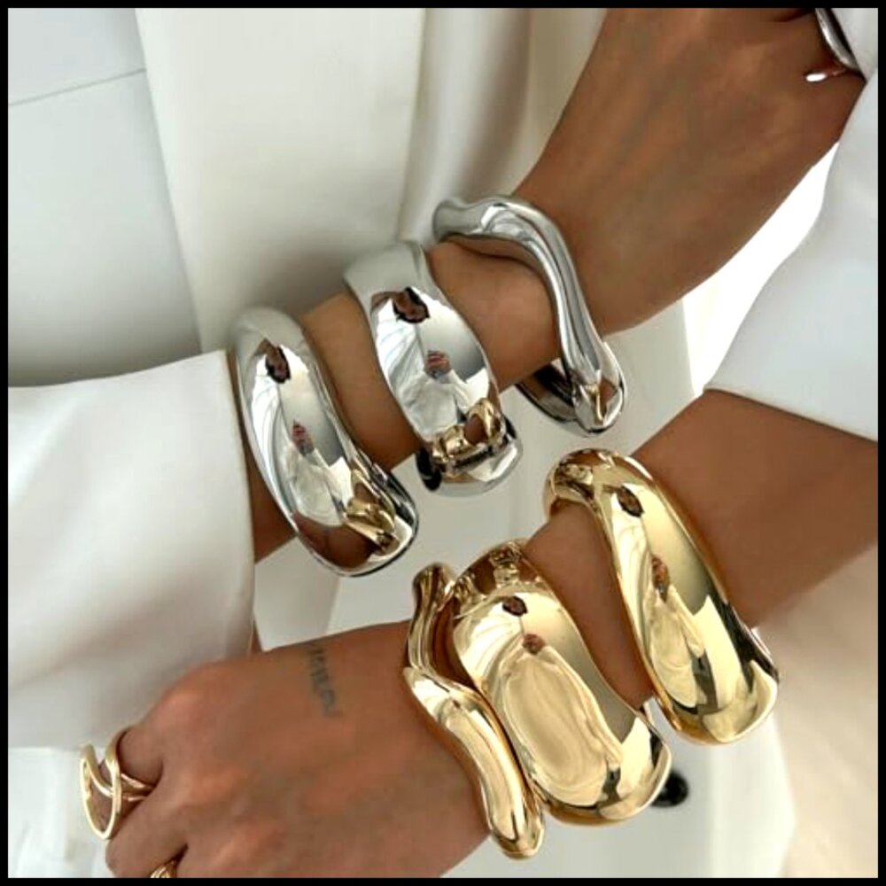 Chunky Wide Cuff Bangle Bracelet Stackable Minima… - image 4